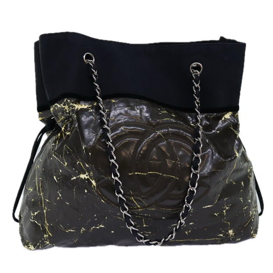 Chanel Chain Tote Bag Nylon Black CC Auth bs