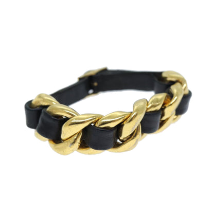 Chanel Bracelet Metal Leather Gold Black CC Auth bs