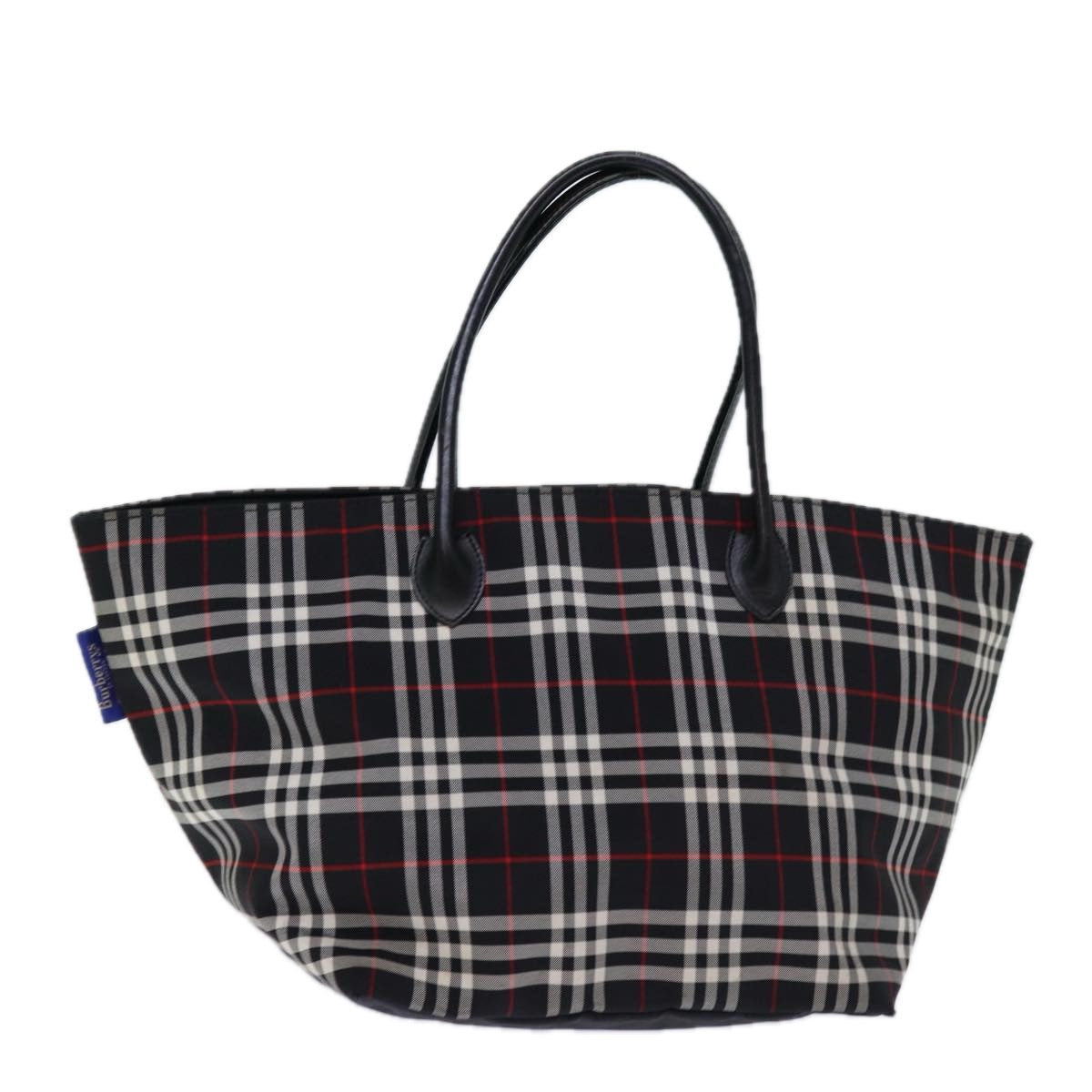 BurberrySs Nova Check Blue Label Tote Bag Nylon Black White Auth bs14251
