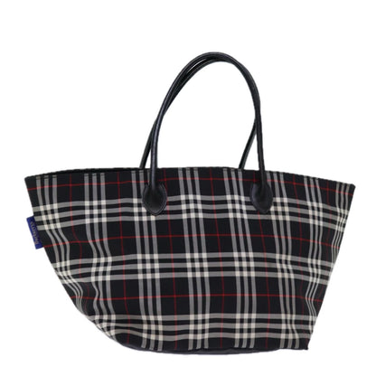 BurberrySs Nova Check Blue Label Tote Bag Nylon Black White Auth bs14251