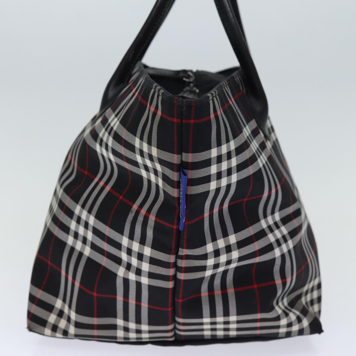 BurberrySs Nova Check Blue Label Tote Bag Nylon Black White Auth bs14251