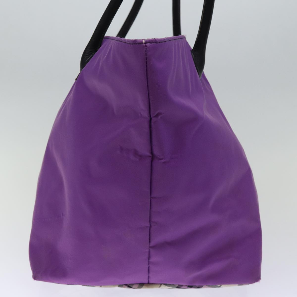 BurberrySs Nova Check Blue Label Tote Bag Nylon Purple Auth bs14287