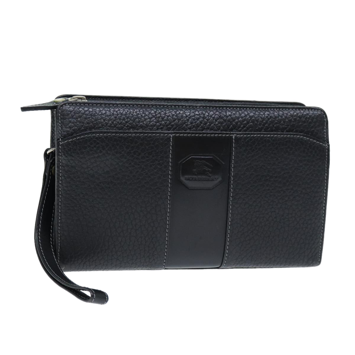 Burberry Clutch Bag Leather Black Auth bs14349