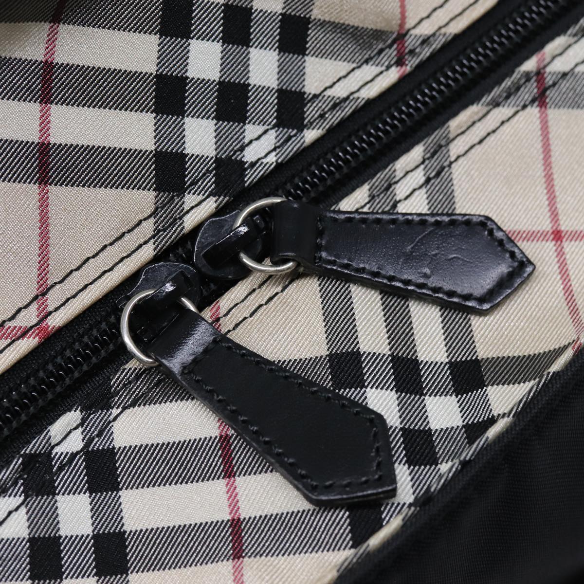 BURBERRY Nova Check Blue Label Tote Bag Nylon Black Beige Auth bs14385