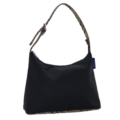BURBERRYSs Nova Check Blue Label Shoulder Bag Nylon Black Beige Auth bs14387