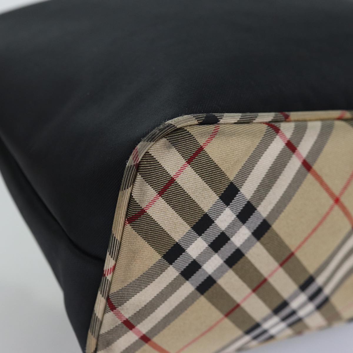 BURBERRYSs Nova Check Blue Label Shoulder Bag Nylon Black Beige Auth bs14387