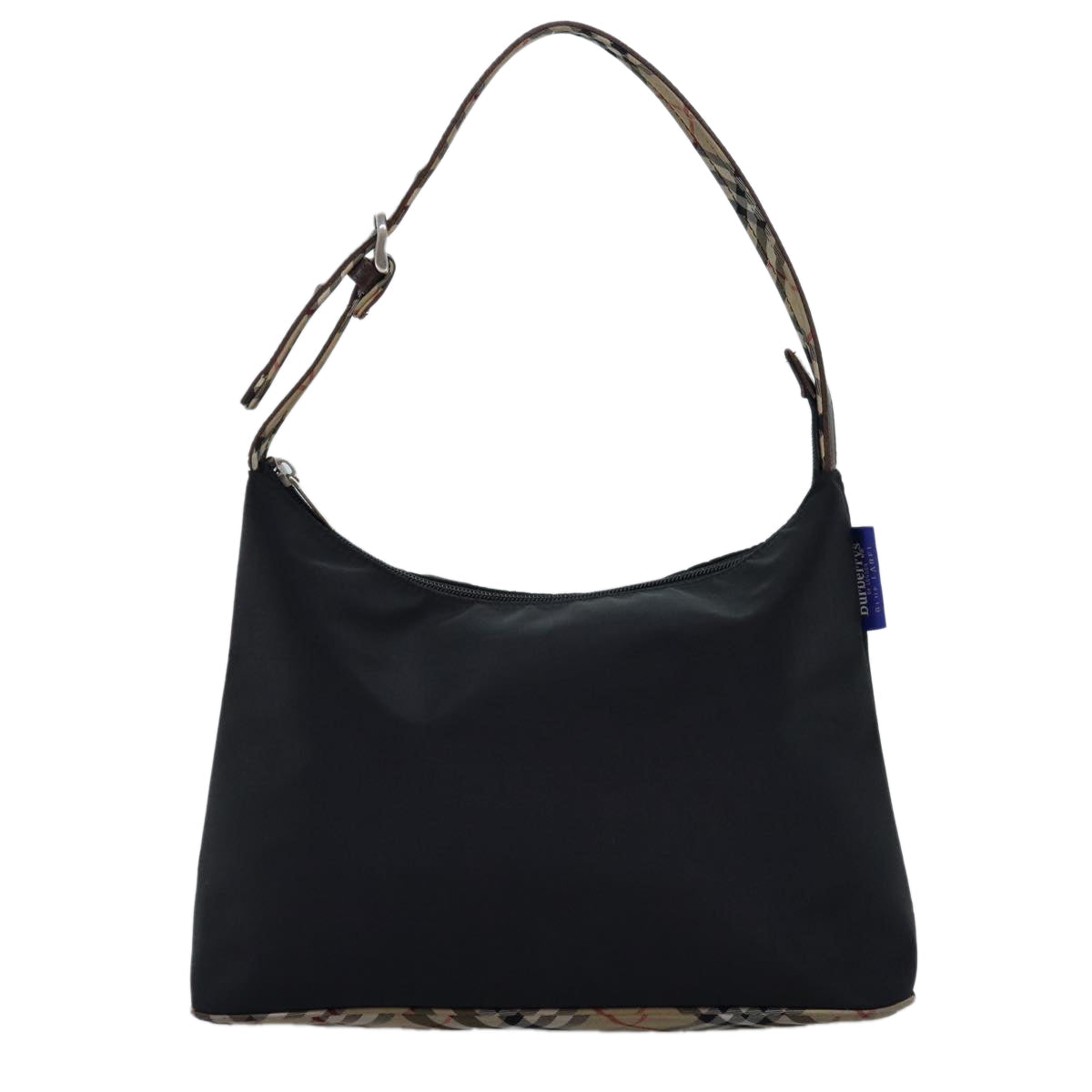 BURBERRYSs Nova Check Blue Label Shoulder Bag Nylon Black Beige Auth bs14387