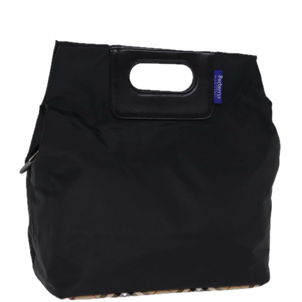 BurberrySs Nova Check Blue Label Hand Bag Nylon Black Beige Auth bs14388