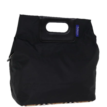BurberrySs Nova Check Blue Label Hand Bag Nylon Black Beige Auth bs14388