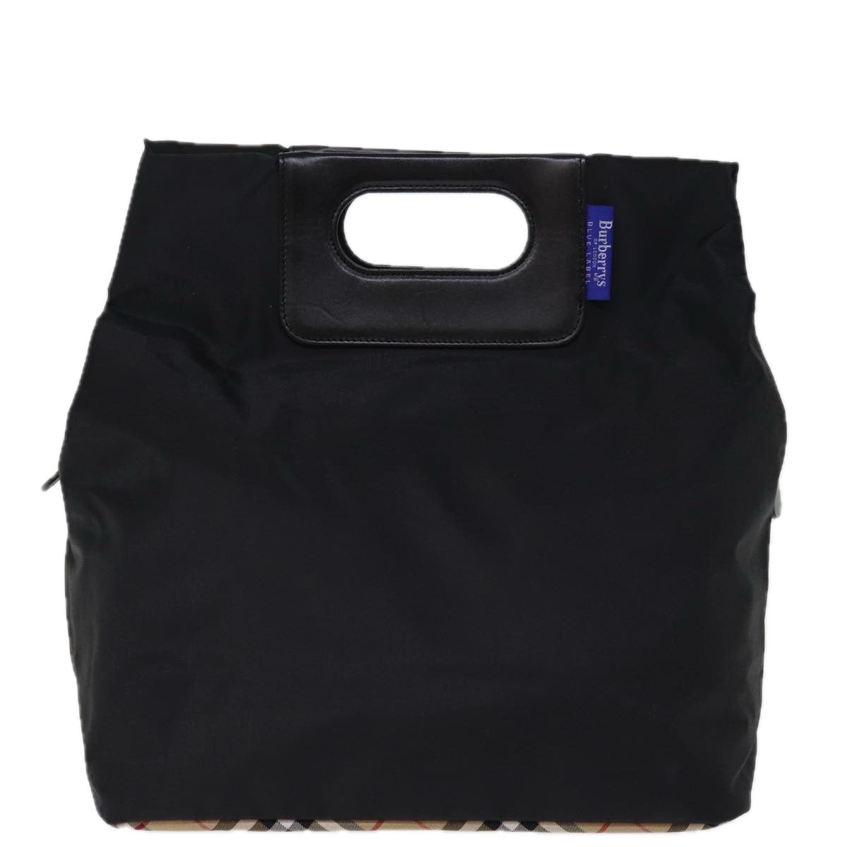 BurberrySs Nova Check Blue Label Hand Bag Nylon Black Beige Auth bs14388