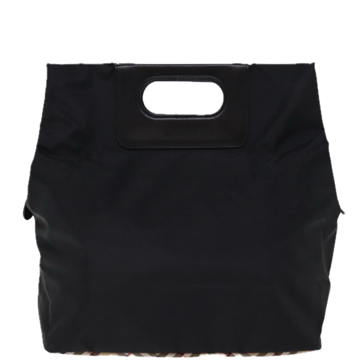BurberrySs Nova Check Blue Label Hand Bag Nylon Black Beige Auth bs14388