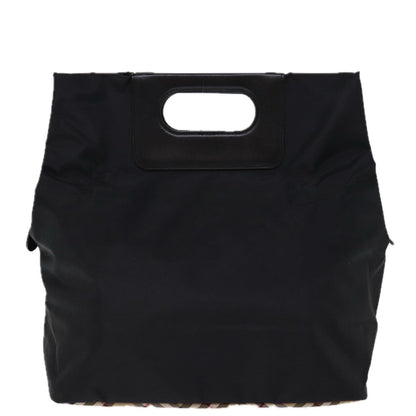BurberrySs Nova Check Blue Label Hand Bag Nylon Black Beige Auth bs14388