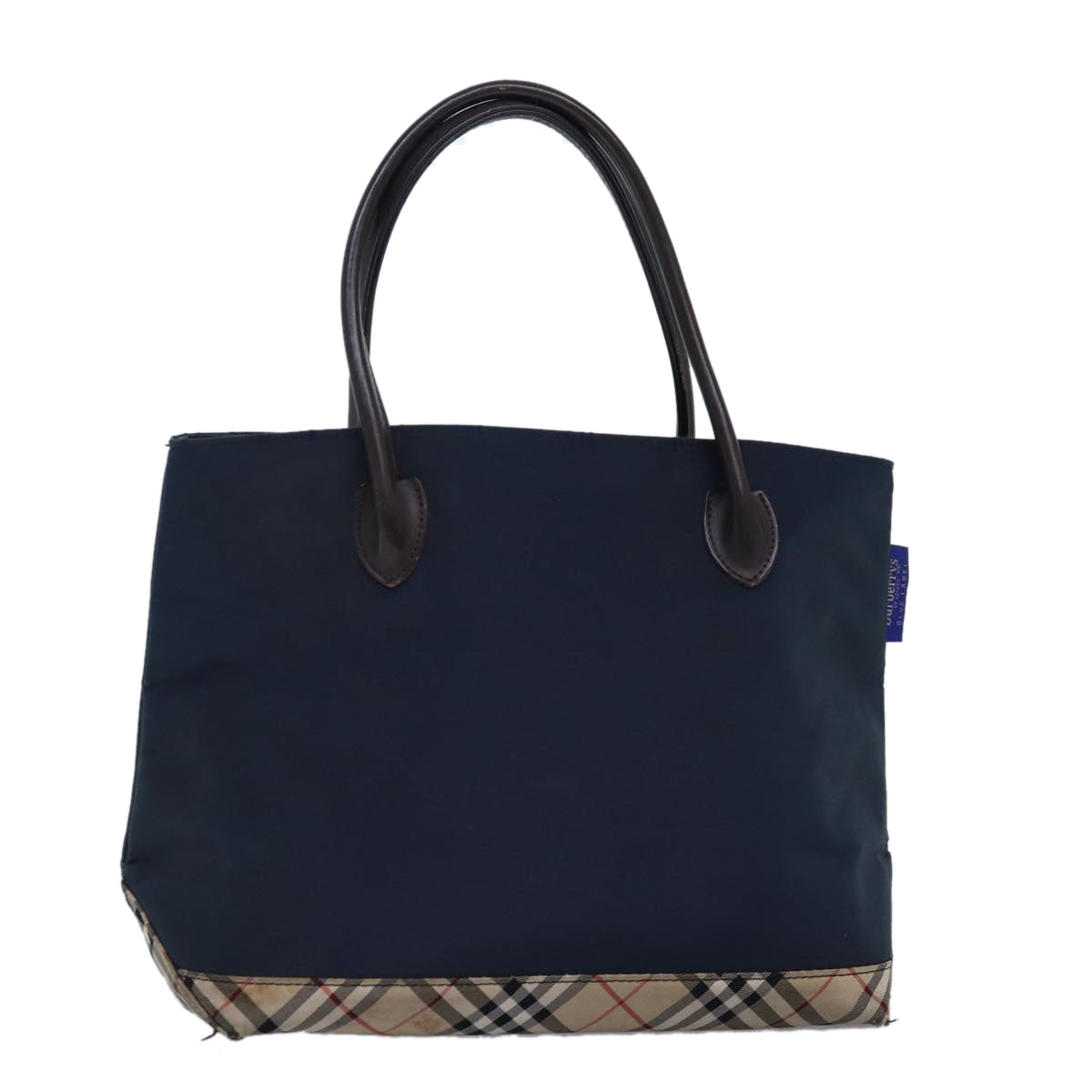 BurberrySs Nova Check Blue Label Tote Bag Nylon Black Beige Auth bs14389