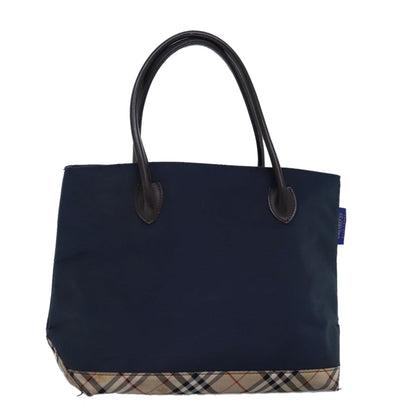 BurberrySs Nova Check Blue Label Tote Bag Nylon Black Beige Auth bs14389