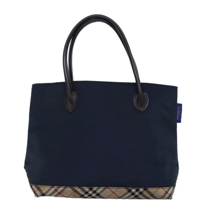 BurberrySs Nova Check Blue Label Tote Bag Nylon Black Beige Auth bs14389