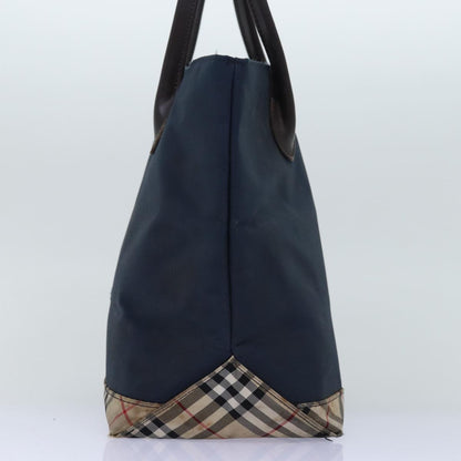 BurberrySs Nova Check Blue Label Tote Bag Nylon Black Beige Auth bs14389