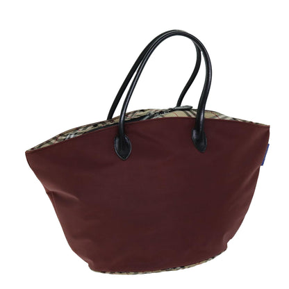 BurberrySs Nova Check Blue Label Tote Bag Nylon Beige Bordeaux Auth bs14390