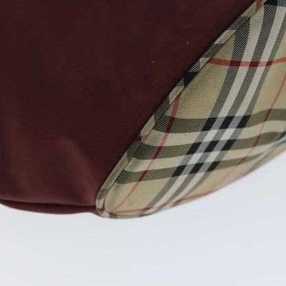 BurberrySs Nova Check Blue Label Tote Bag Nylon Beige Bordeaux Auth bs14390