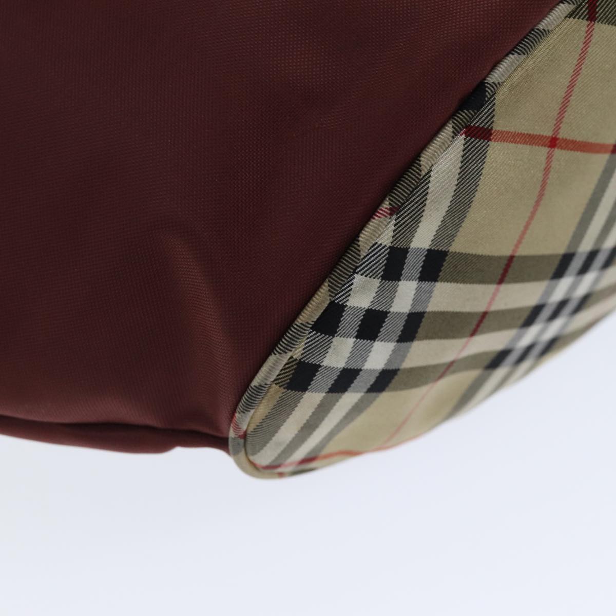 BurberrySs Nova Check Blue Label Tote Bag Nylon Beige Bordeaux Auth bs14390