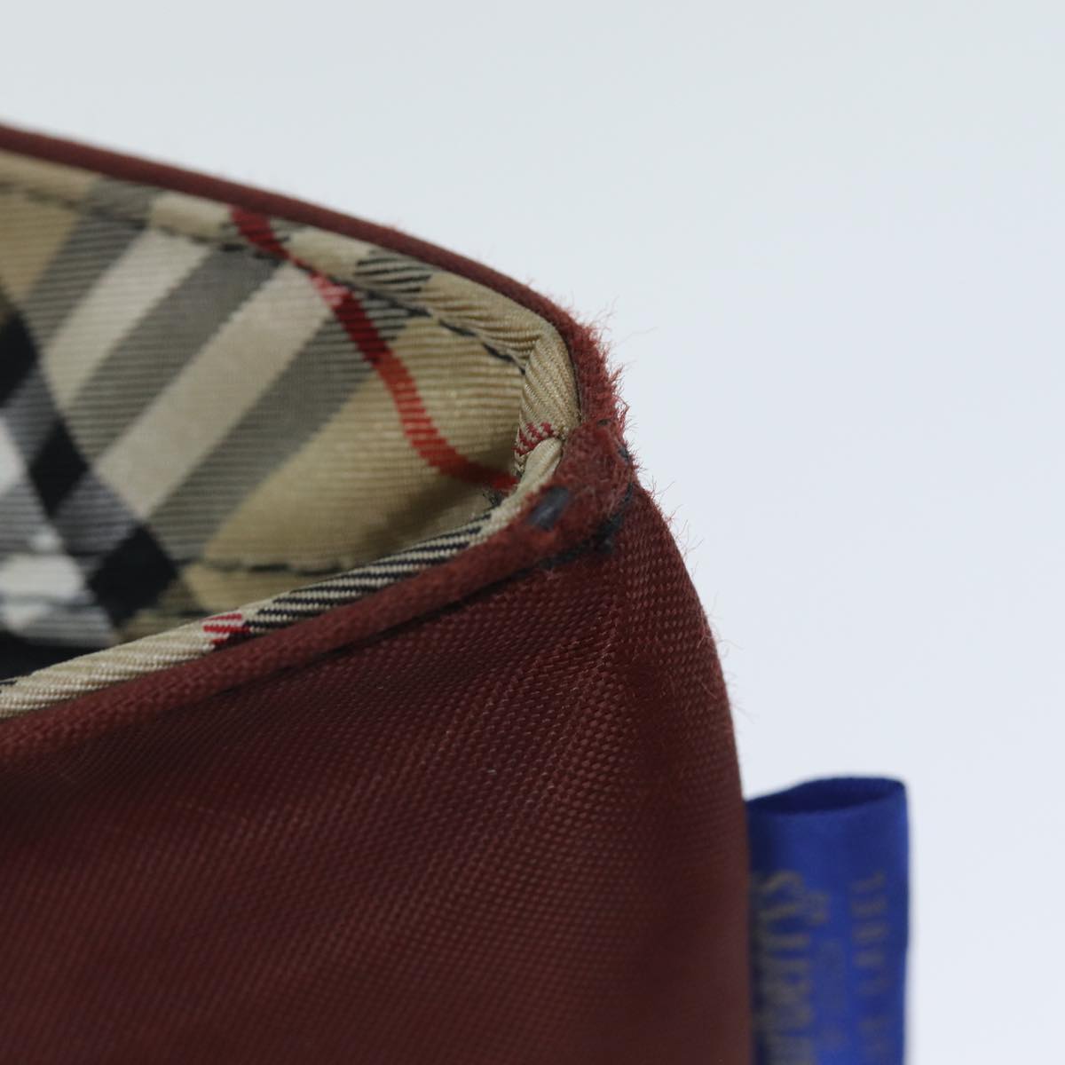 BurberrySs Nova Check Blue Label Tote Bag Nylon Beige Bordeaux Auth bs14390