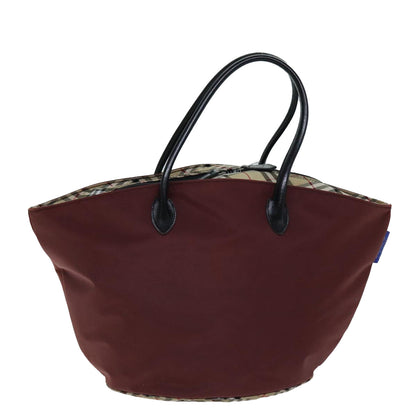 BurberrySs Nova Check Blue Label Tote Bag Nylon Beige Bordeaux Auth bs14390