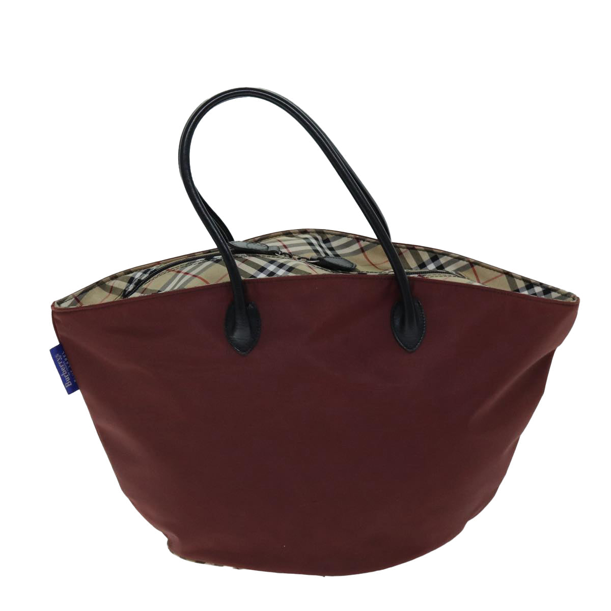 BurberrySs Nova Check Blue Label Tote Bag Nylon Beige Bordeaux Auth bs14390