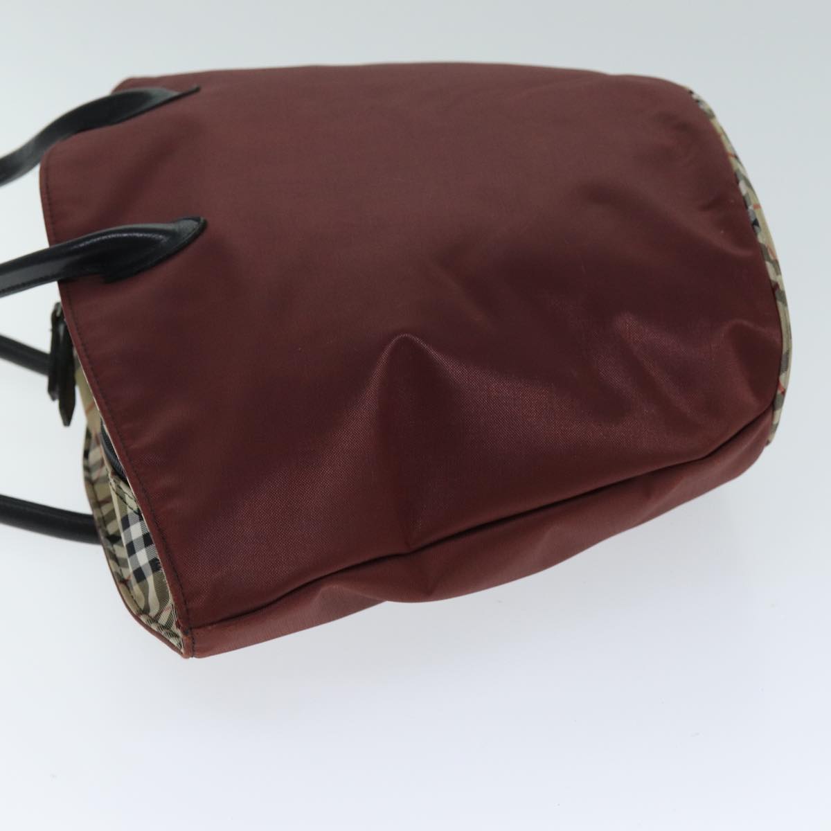 BurberrySs Nova Check Blue Label Tote Bag Nylon Beige Bordeaux Auth bs14390