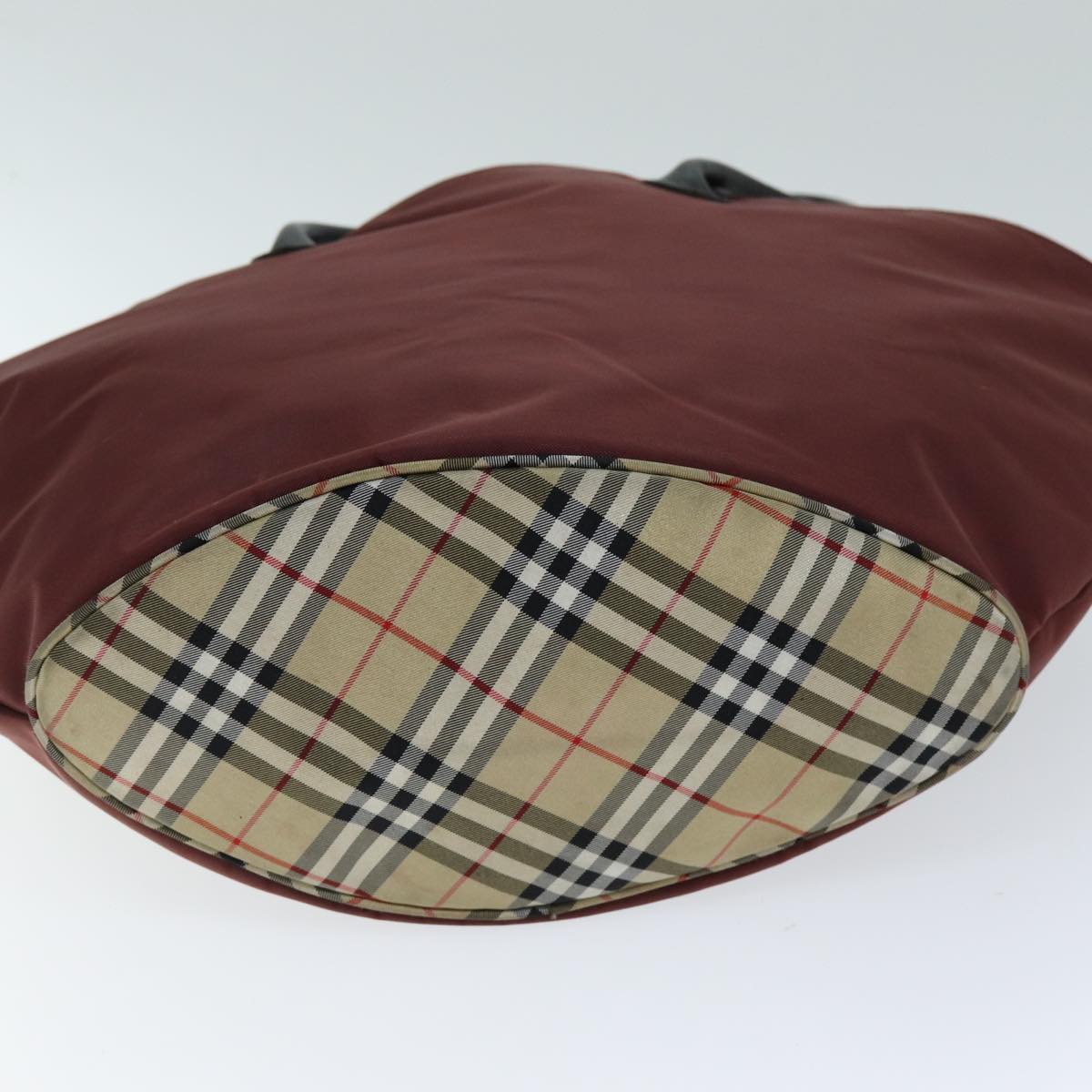 BurberrySs Nova Check Blue Label Tote Bag Nylon Beige Bordeaux Auth bs14390