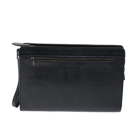 BurberrySs Clutch Bag Leather Black Auth bs14433