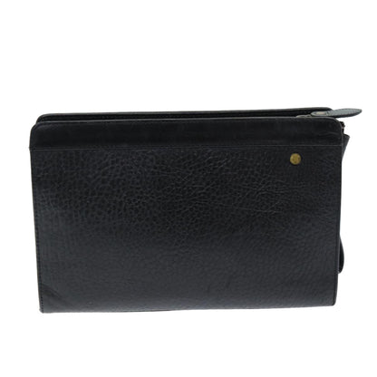 BurberrySs Clutch Bag Leather Black Auth bs14433