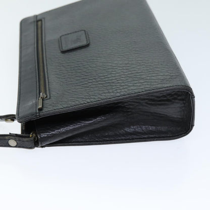 BurberrySs Clutch Bag Leather Black Auth bs14433