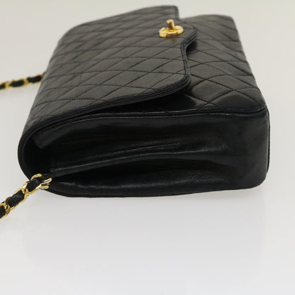 CHANEL Matelasse Chain Flap Shoulder Bag Lamb Skin Black CC Auth bs1447A