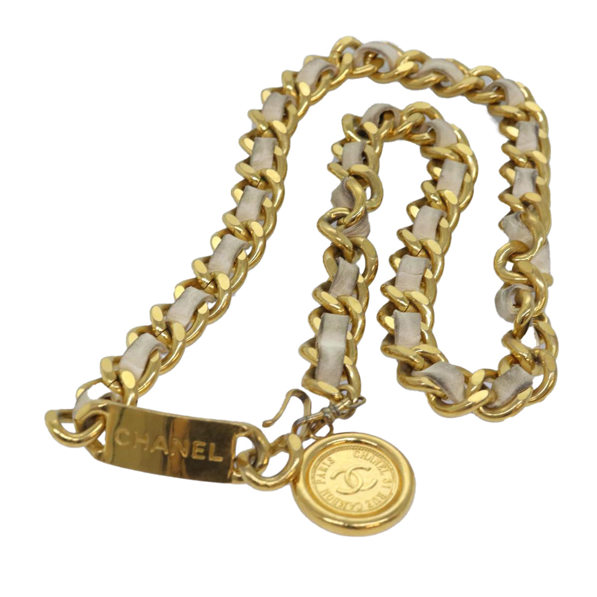 Chanel Chain Belt metal ." Gold White CC Auth bs