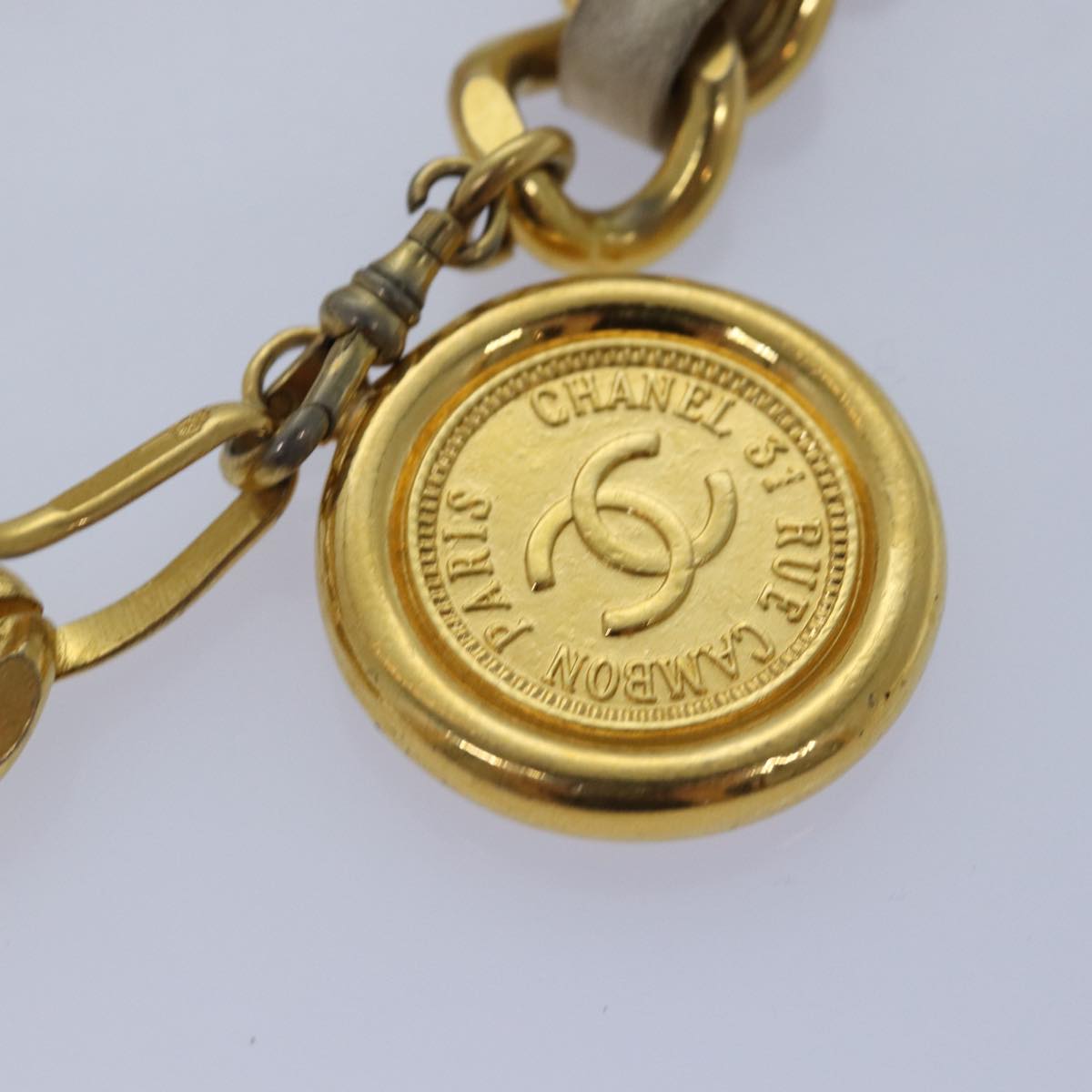 Chanel Chain Belt metal ." Gold White CC Auth bs
