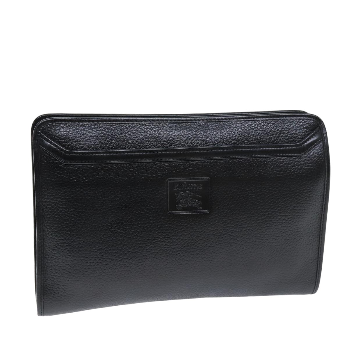 BurberrySs Clutch Bag Leather Black Auth bs14646