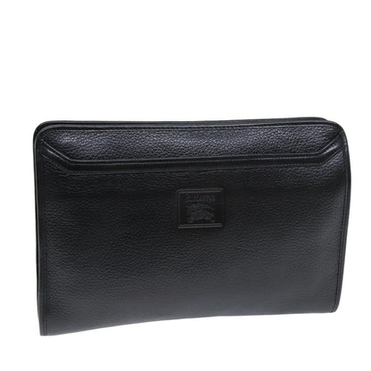 BurberrySs Clutch Bag Leather Black Auth bs14646