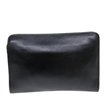 BurberrySs Clutch Bag Leather Black Auth bs14646