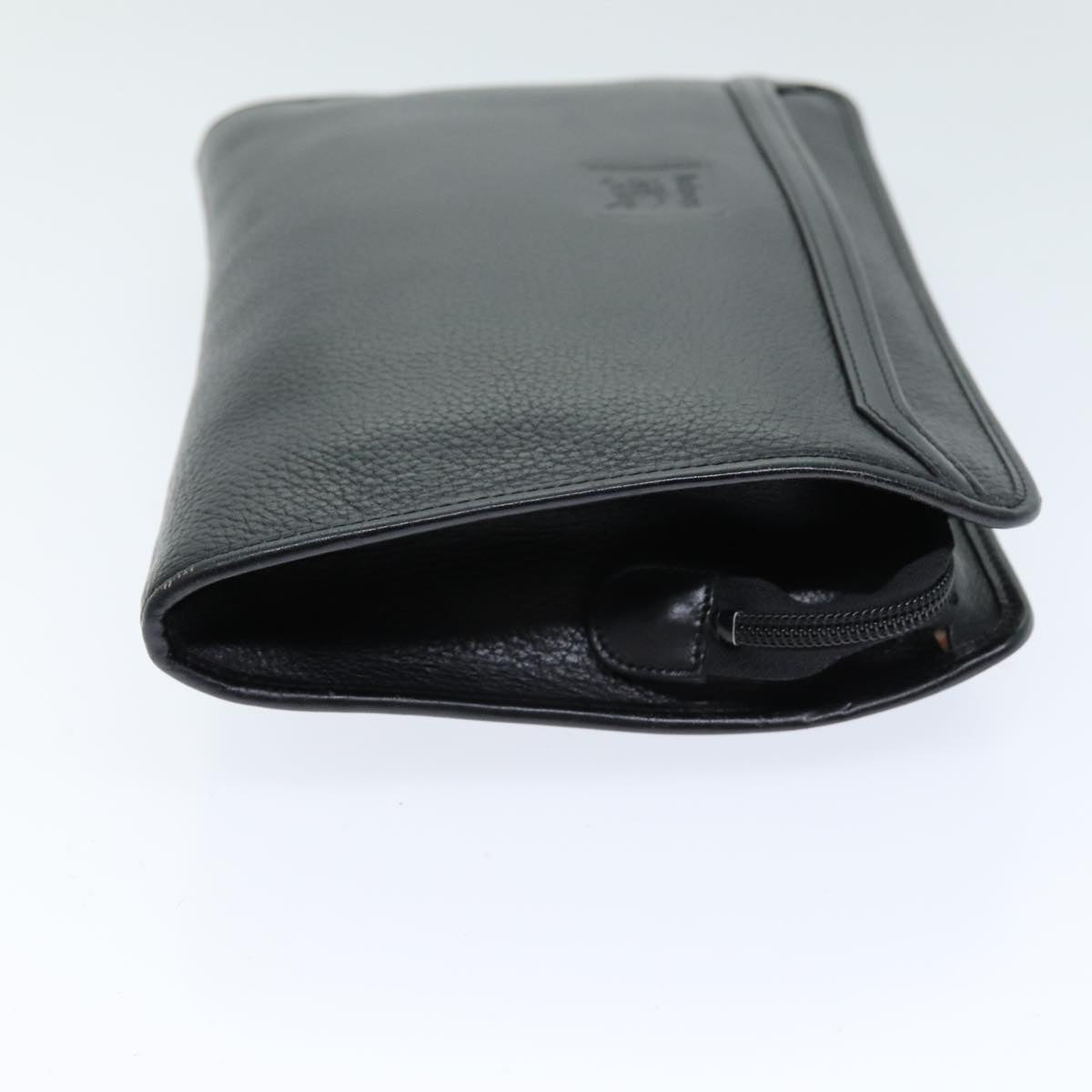 BurberrySs Clutch Bag Leather Black Auth bs14646