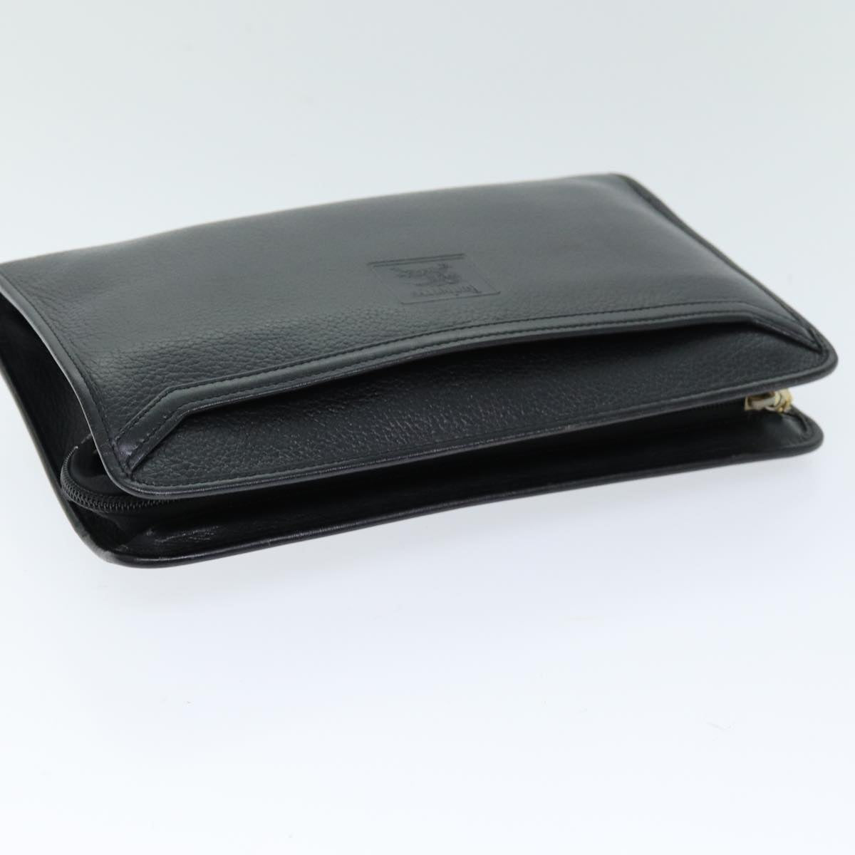 BurberrySs Clutch Bag Leather Black Auth bs14646