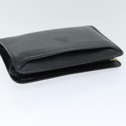 BurberrySs Clutch Bag Leather Black Auth bs14646
