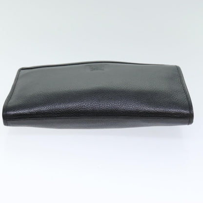 BurberrySs Clutch Bag Leather Black Auth bs14646