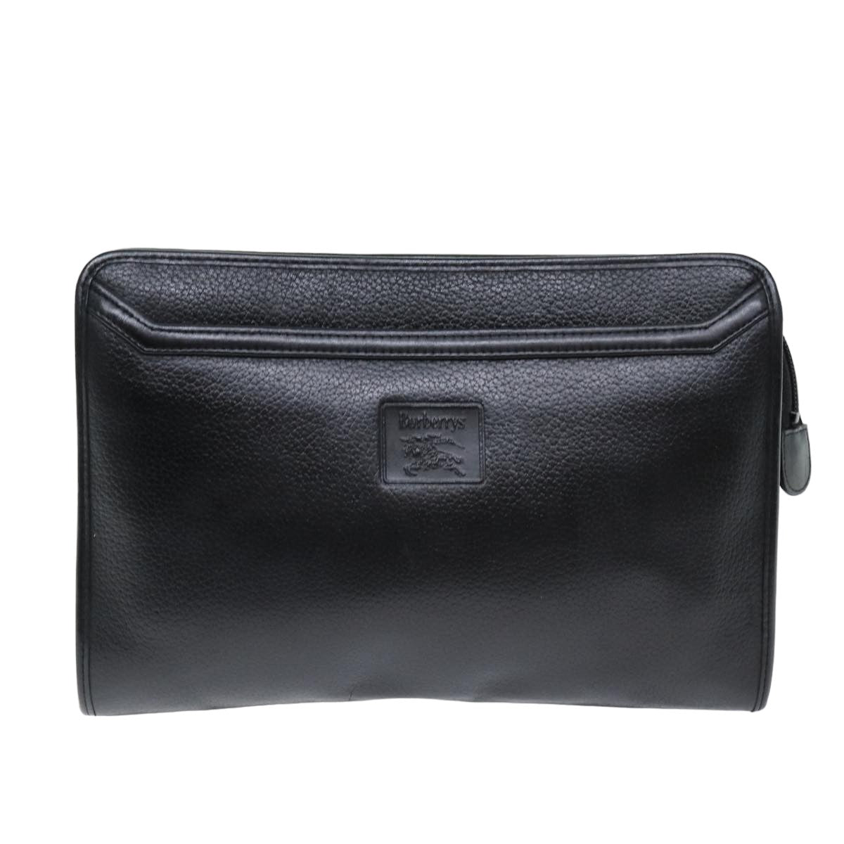 BURBERRYSs Clutch Bag Leather Black Auth bs14647