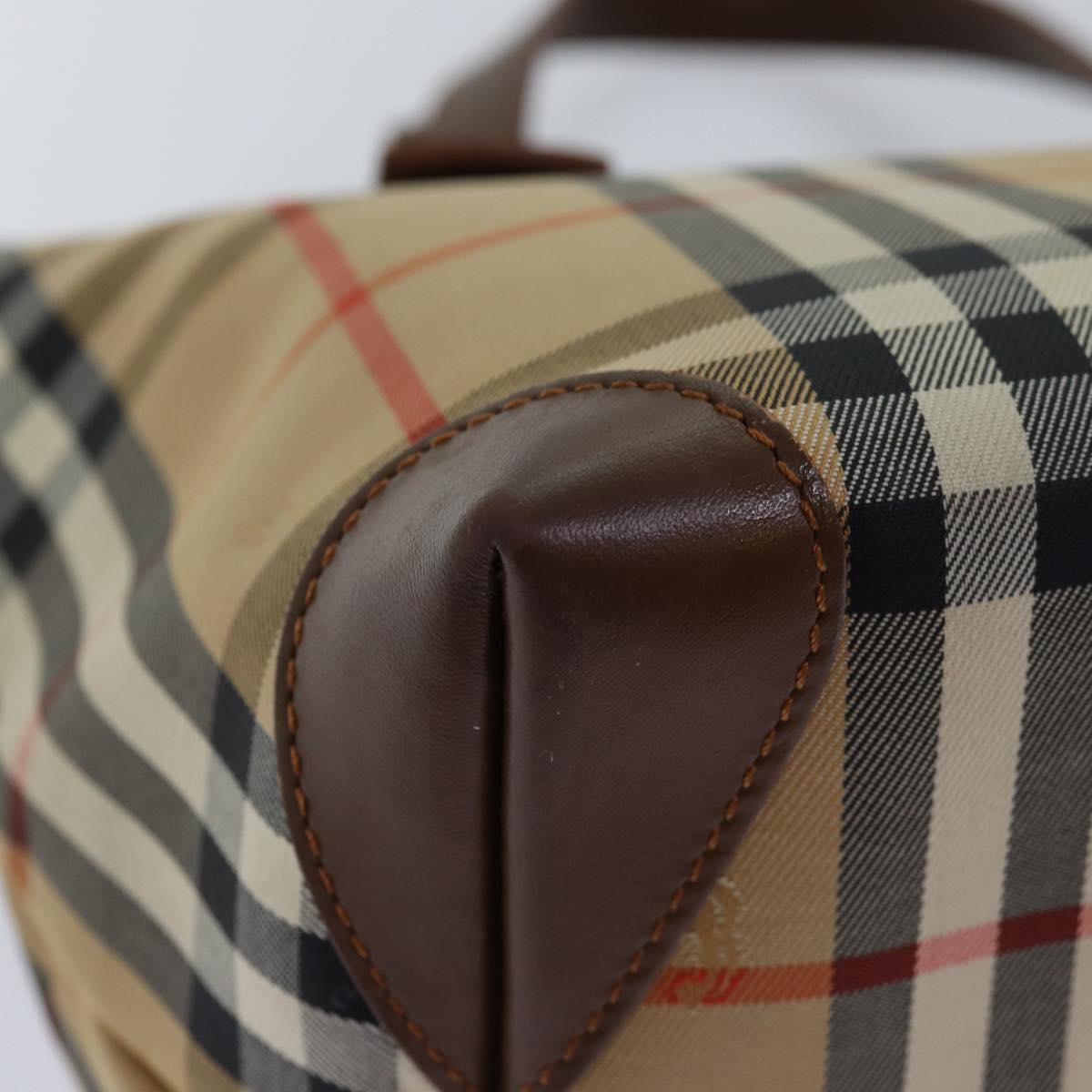 BURBERRYSs Nova Check Hand Bag Canvas Beige Auth bs14688