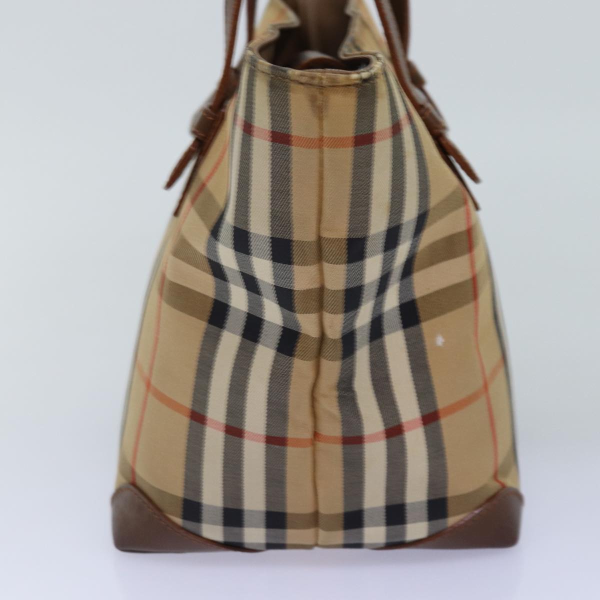BURBERRYSs Nova Check Hand Bag Canvas Beige Auth bs14688