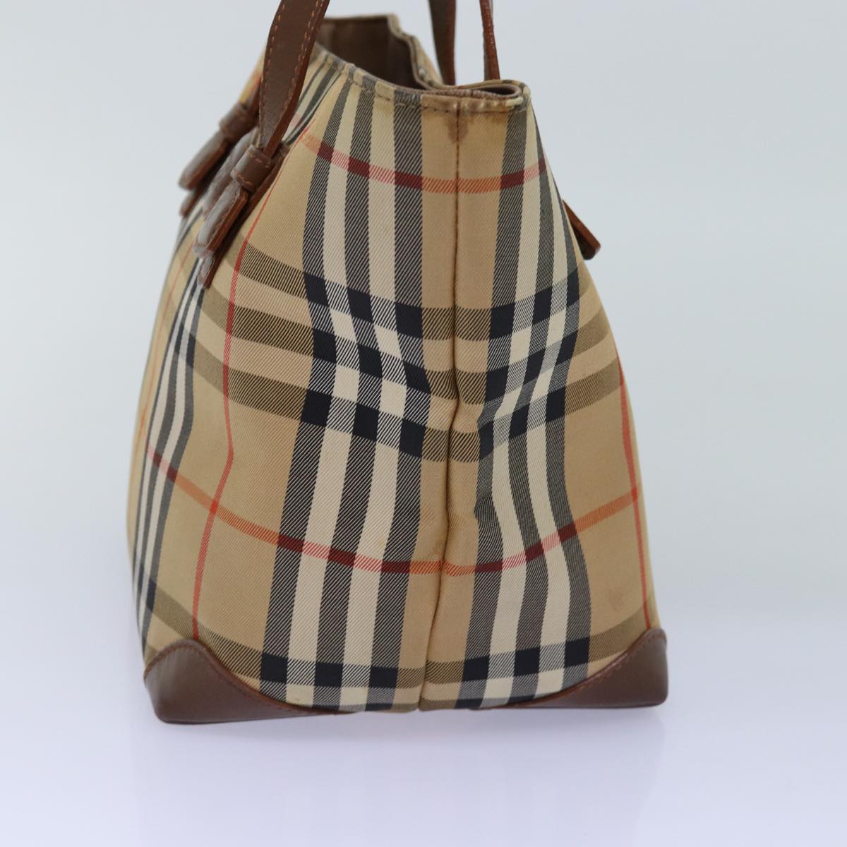 BURBERRYSs Nova Check Hand Bag Canvas Beige Auth bs14688