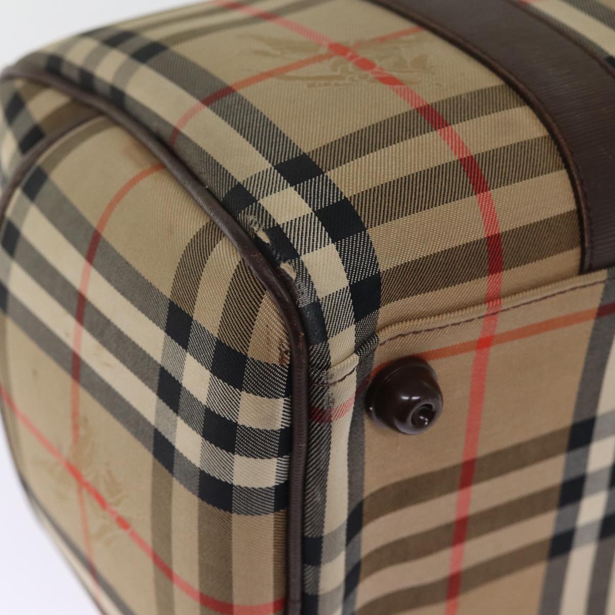 BURBERRYSs Nova Check Boston Bag Canvas Beige Auth bs14694