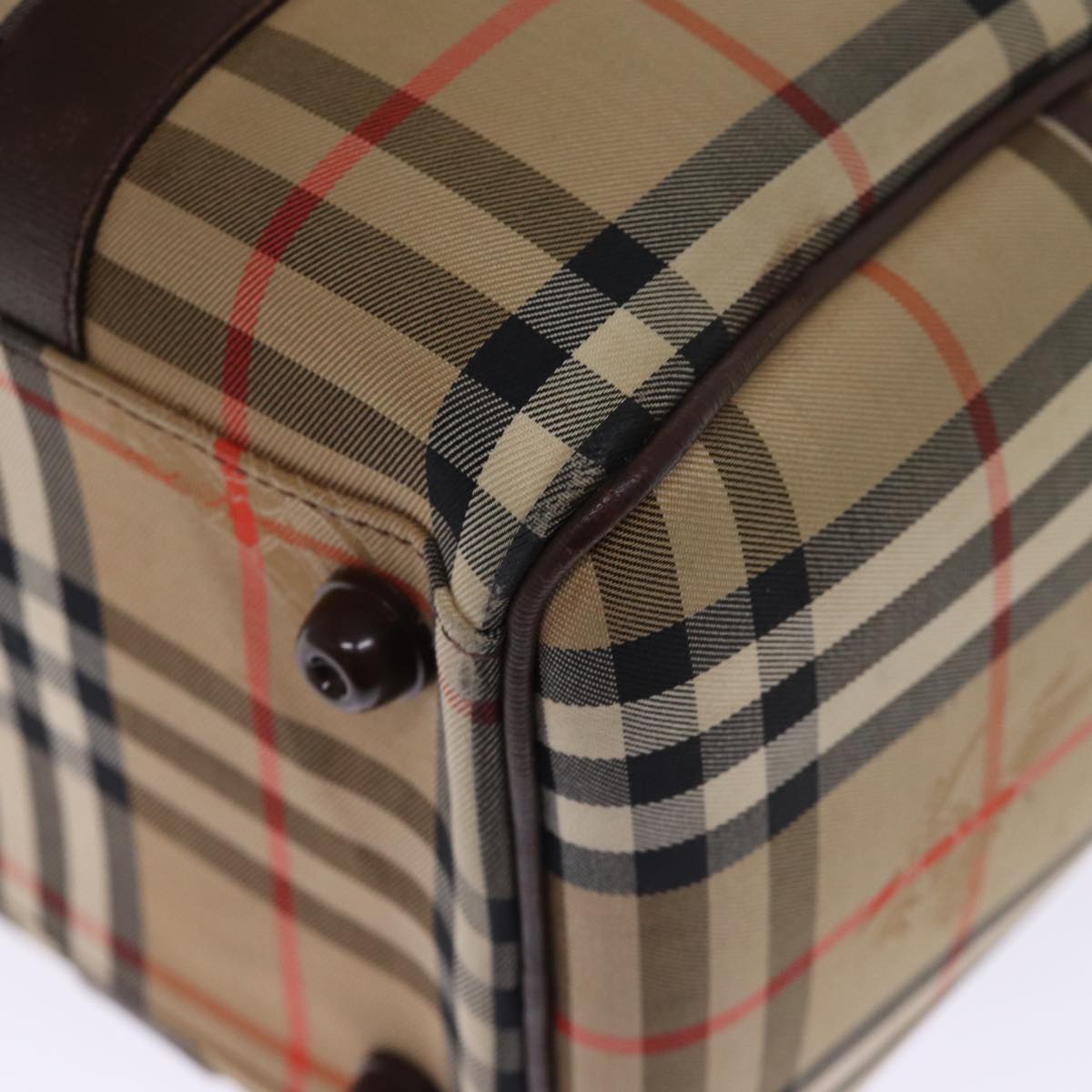 BURBERRYSs Nova Check Boston Bag Canvas Beige Auth bs14694