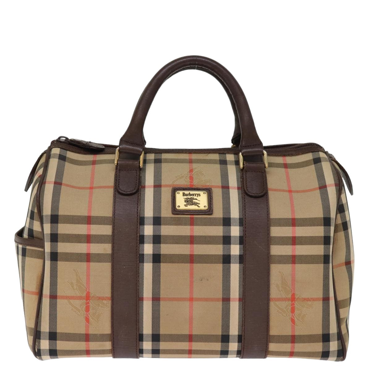 BURBERRYSs Nova Check Boston Bag Canvas Beige Auth bs14694