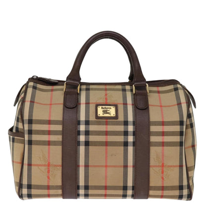 BURBERRYSs Nova Check Boston Bag Canvas Beige Auth bs14694