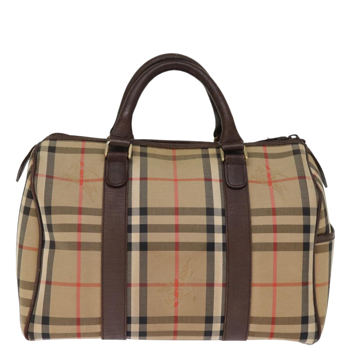 BURBERRYSs Nova Check Boston Bag Canvas Beige Auth bs14694